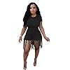 Two-Piece-Outfits-for-Women-Casual-Short-Sleeve-and-Tassel-Bodycon-Shorts-Sexy-Clubwear-Tracksuit-Set ThusFur Womens Summer Casual 2 Piece Black Outfit Short Sleeve Shirt Bodycon High Waist Shorts Set Sportswear Tracksuit with Tassel Size XX-Large
