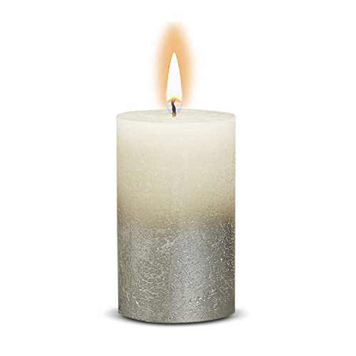 Bolsius Fading Metallic Set of 6 Unscented Pillar Candles 2.75 X 5 Inch Ivory/Champagne Decoration Candles - Clean Burning Dinner Candles for Wedding, Home Décor, Party, Restaurant, Spa, 130x68mm