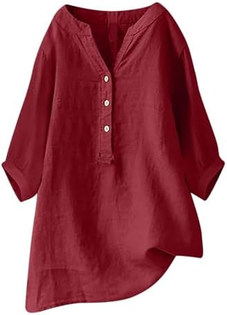 Linen Shirts for Women Summer Beach 3/4 Length Sleeve V Neck Button Tops Dressy Casual Tunic Loose Blouse 2025 Linen Shirts for Women Summer Beach 3/4 Length Sleeve V Neck Button Tops Dressy Casual Tunic Loose Blouse 2025