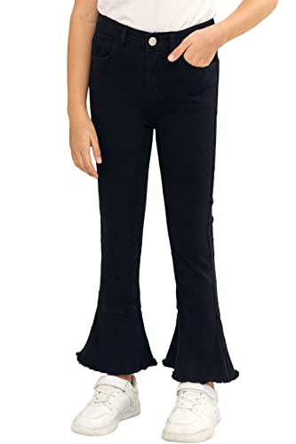 Simtuor Girls Bell Bottom Jeans Stretch Fitted Flared Jean Raw Hem Denim Pants 8-9 Years Black #TOP2
