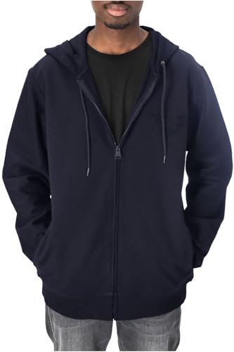Emporio Armani Men's Textured Terry Jacket with Hood, Navy Blue, Large
