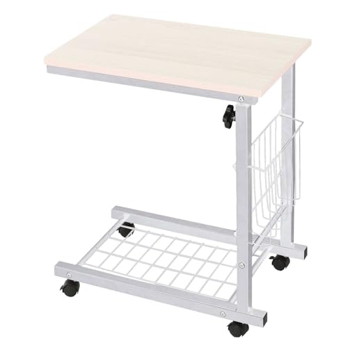 haoyunjianjiak サイドテーブル ソファーテーブル ベッドテーブル 介護テーブル 収納棚 コ字型 キャスター付き 移動式 広い天板 省スペース 高さ調節 組み立て簡単 在宅勤務 (?木色)