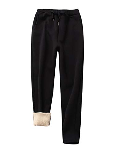 Snoly Calça de moletom feminina quente forrada de lã térmica para corrida de inverno, 2 # preto, M