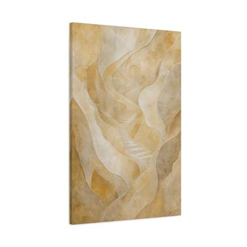 Impression toile escalier beige abstrait 60x90 | Rompre le vide d'un mur blanc de salon moderne