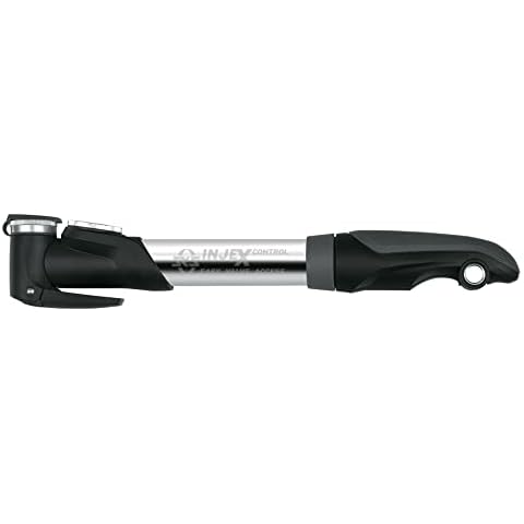 SKS GERMANY INJEX CONTROL Minipumpe (Luftpumpe für alle Ventilarten, T-Griff mit Teleskop-Funktion, Manometer, Ventilklemmhebel, max. Druck: 10 bar/144 PSI), silber Cover