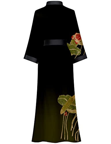Women's Long Silk Robes Long Satin Robes Long Kimono Robes Floral Silky Bathrobes Dressing Gown, One Size2