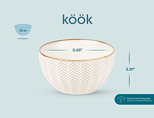Kook EMBOSSED CEREAL BOWL Ceramic Cereal Bowls, Embossed, For Yogurt, Dessert And Poke, Microwave & Dishwasher Safe, Cream With Dark Copper Accents, Set Of 4 thumb #5