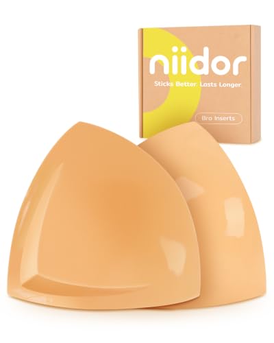 Niidor Large Size Bra Inserts Double Sided Sticky Bra Pads Inserts for D+ Cups Nude/L
