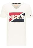 Gerader Schnitt MUSTANG Herren Aaron V Print T-Shirt, weiß, XXL