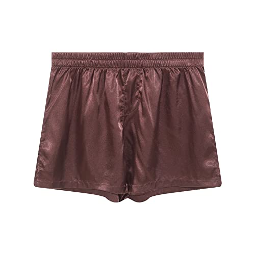 Men Satin Underwear Split Side Boxer Briefs Silk Lounge Pajamas Sleepwear Shorts