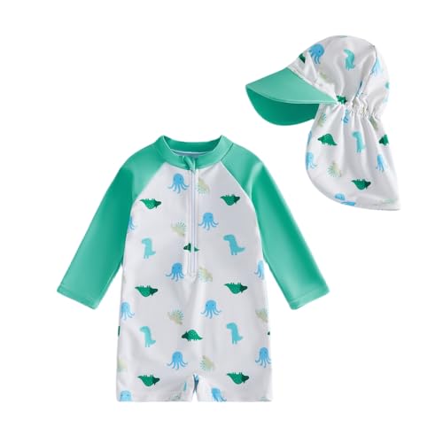 Image of Finegoodwei Baby Boy Swimsuit Infant Rash Guard Swimwear Toddler Bathing Suit Long Sleeve One Piece Zip Beach Swim Suits