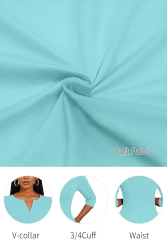 Image of Nmoder Midi Dresses for Women A-Line Fit and Flare Dress 3 /4 Sleeve V Neck Cocktail Wedding Guest Work Dress with Pockets