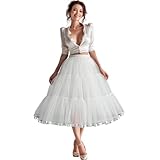 Shimaly Women's 31.5 inch Below Knee Petticoat Midi Underskirt Crinoline Tulle Petticoat Half Slip (XL-3XL, Ivory)