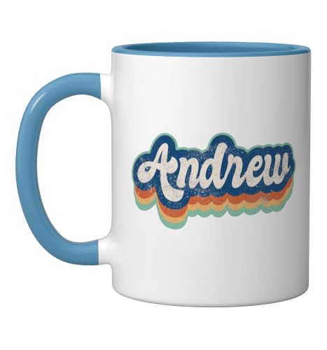 Andrew First Name Boy Vintage Style 70s 80s Personalized Ceramic Mug, Blue/White, 11oz