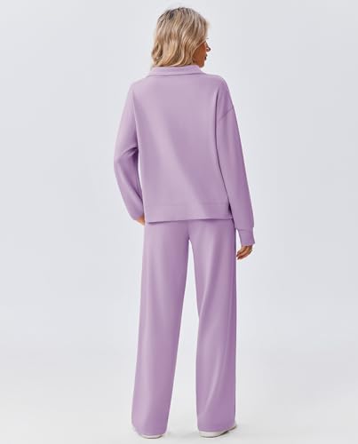 Image of PINSPARK 2 Piece Sets for Women 1 /2 Zip Sweatsuit Loose Fit Sweatshirt Straight Leg Pants 2026 Matching Outfit Fall Tracksuit