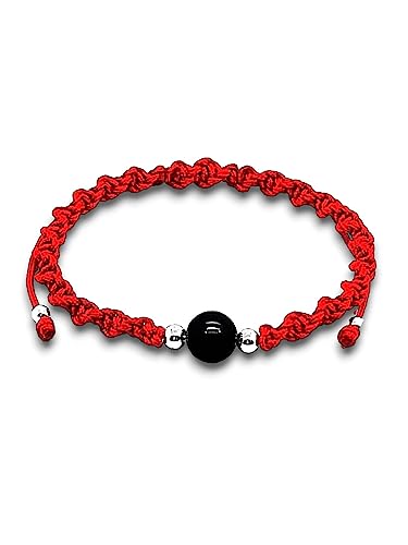 arana's - Bracciale in filo rosso del destino con pietra onice - Argento 925 - Amuleto protezione malocchio, buona fortuna - Regali originali per donna, uomo - Bracciale tibetano fatto a mano