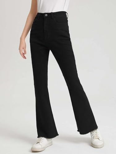 Image of KOTTY Girl's High Rise Cotton Lycra Blend Relaxed Fit Jeans Ebony Black