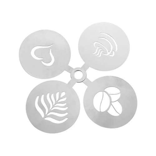 POFET Pochoirs à café en Acier Inoxydable, 4 pièces, Moule de Guirlande de café Latte Art, Pochoir personnalisé pour la décoration de gâteaux au café