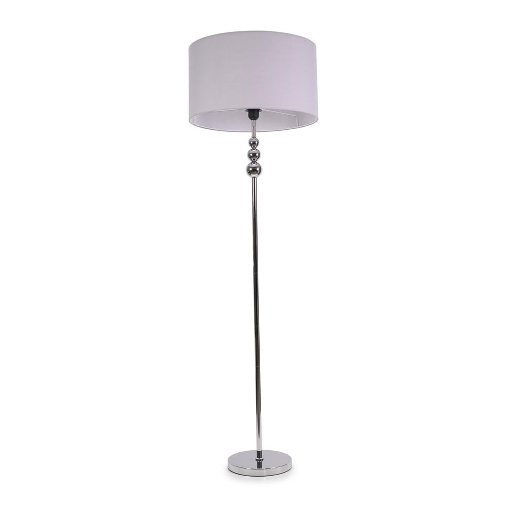 ValueLights | Silver Chrome Stacked Ball Single Stem Standing Floor Lamp with Grey Drum Shade | Floor Lamps & Torchieres, Home Décor & Improvement Essential | Includes Bulb