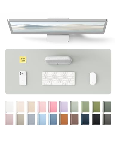 Image of YSAGi Leather Desk Pad Protector, Office Desk Mat, Large Mouse Pad, Non-Slip PU Leather Desk Blotter, Laptop Desk Pad, Waterproof Desk Writing Pad for Office and Home (Light Grey, 23.6 inch x 13.8 inch)