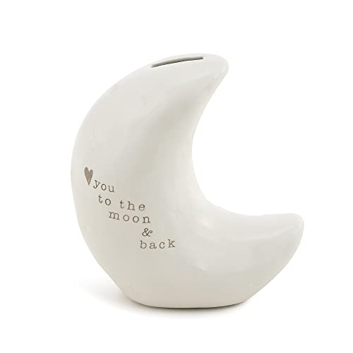 DEMDACO Love You to The Moon Glossy White 6 x 6 Stoneware Ceramic Piggy Money Bank