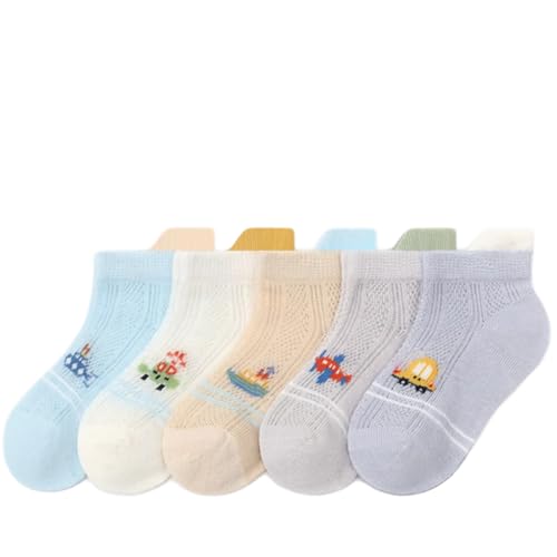 5 Pairs Baby Socks Thin Cotton for Summer, Cute Strawberry Animals Breathable Infant Mesh Crew Socks for Boys Girls