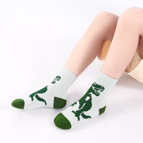 Image of 12 Pairs Boys Dinosaur Crew Socks, Toddler Novelty Socks Ages 1-7