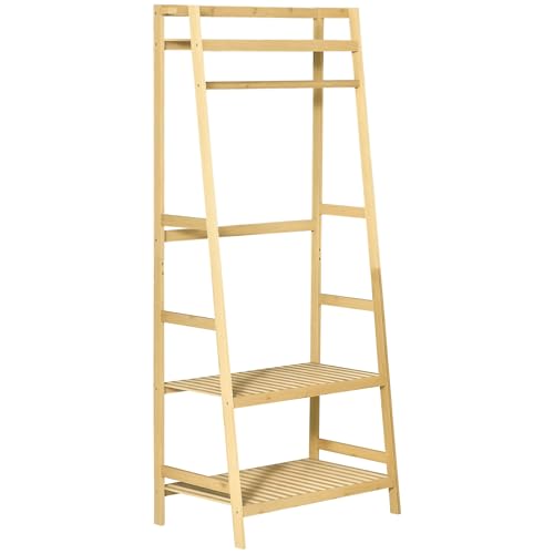 HOMCOM Bambus Gaderobenständer Kleiderständer mit 3 Regalen...