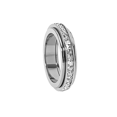 VCCKNB JEWELRY Fidget Ring for Anxiety Cubic Zirconia Spinner Ring Anti-Anxiety Ring for Women Girls Stress Worry Meditation Ring Band Ring A-Silver L