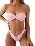 Generisch Einfarbiger Pinker Mini-Badeanzug, trägerloser Rückenloser Bikini...