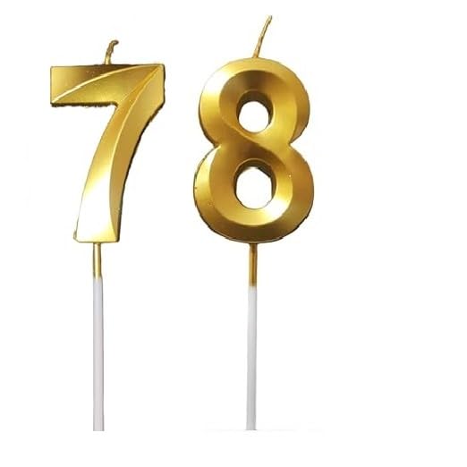 Image of ToyUniverse Number 78 Gold Candle | Seventy Eight Number Candle | Number 78 Metallic Gold Candle for Seventy Eighth Birthday,Anniversary, Surprise Party Cake Decoration Candle (Pack of 2,Number 78)