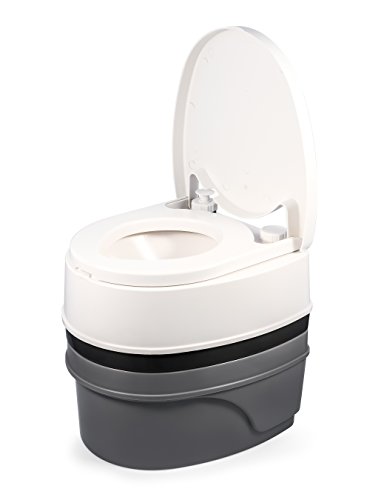 Camco Premium Portable Travel Toilet With Three Directional Flush and Swivel Dumping Elbow | Designed for Camping, RV, Boating And Other Recreational Activities - (5.3 gallon) (41545),White #1