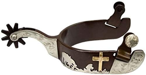 Showman Men's Brown Steel Show Spurs w/Gold & Silver Praying Cowboy Design
