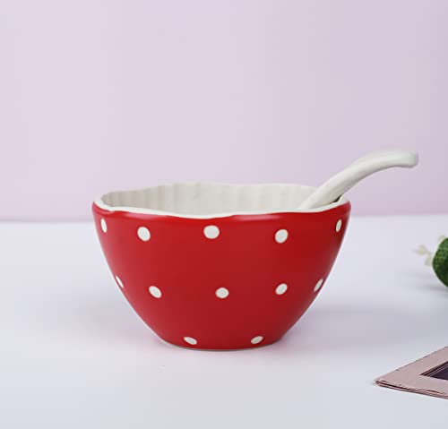 RESVUGA Mushroom Small Soup Bowls - Safety Matt Ceramics 4.5'' Rice Bowls, Pair with Cute Mushroom Spoon- Use for Noodles, Salad, Pasta & More.