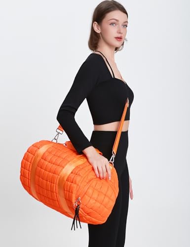 Quilted Duffel Gym Bag for Men and Women Carry On Travel Sport Weekender Bag, Orange2
