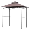 Four Seasons Courtyard BBQ Grill Gazebo with LED Lights, 2 Glass Shelves, and Powder Coated Steel Frame for Backyard Lawn and Outdoor Use, Brown