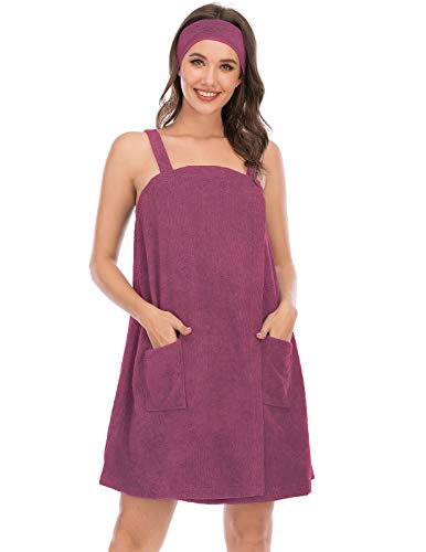 Image of Veseacky Women Bath Wrap Towel for Womens Shower with Pocket Adjustable Spa Robe & Facial Headband
