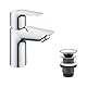 GROHE StartEdge, energiesparende Waschtischarmatur, Kaltwasser in Mittelstellung (Wasserhahn für Waschbecken, 15cm hoch, mit Pop-Up Ablauf, mit 3in1 Werkzeug, einfache Installation), chrom, 23900001