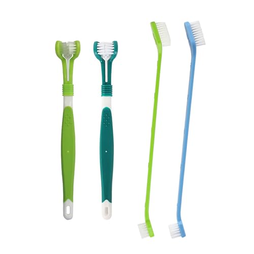 Spazzolino Denti Cane,2 Spazzolino a Tripla Testa 2 Spazzolini a Doppia Testa Spazzolino Denti Animali Domestici per Cani di Taglia PiccolaMedia e Grande