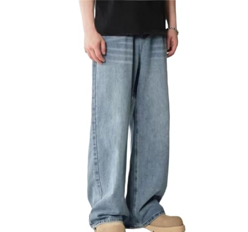 Men High Waisted Straight Wide Leg Denim Pants Casual Washed Vintage High Street Trousers