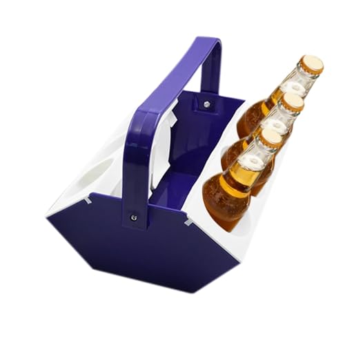 Drink Carrier with Handle - Six-Hole Beer Rack and Cooling Tray | Handheld 6-Slot Drink Carrier with Ice Compartment | Portable 