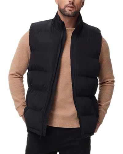 JIHUILAI Black Puffer Vest for Winter Warm Mens Bubble Vests