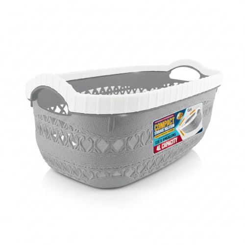 G4GADGET Plastic Handy Storage Basket with Handle – Durable Small Plastic Basket for Kitchen, Bathroom, Shelves – Lightweight, Stackable & Easy to Clean Organizer Box