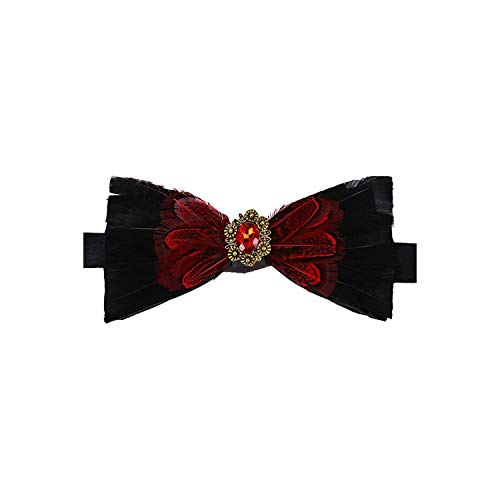 Pre-Tied Peacock Bow Tie Diamond Feathers Bowtie Adjustable Length Necktie