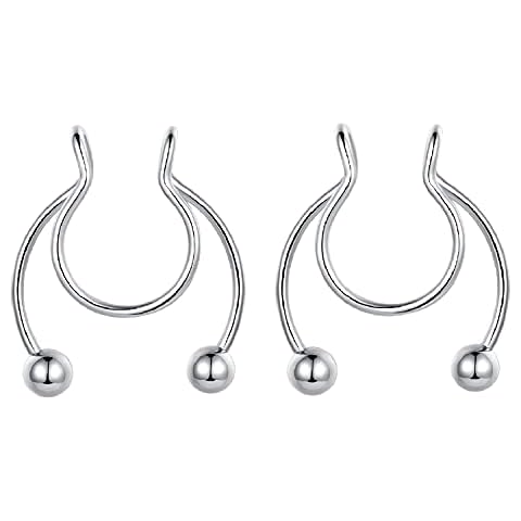 Popuhoops 2pcs Pair 316L Surgical Steel 20G 8mm Fake Nose Ring Hoop Septum Nose Ring Set Non Piercing Faux Septum Piercings Cover