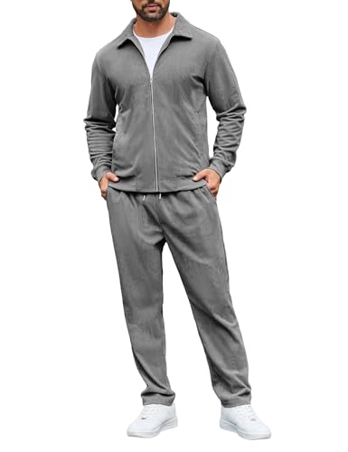LecGee Men's 2 Pieces Corduroy Causal Winter Jacket Tracksuit Jogging...