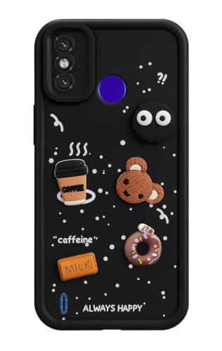 Image of Bintage Cute Fun Ball | Taddy Cartoon 3D Smiley Coffee Cup | Milk Donut | Full Protection Rubber Back Cover Compatible for Tecno KE5K / Spark 6 Go - Black