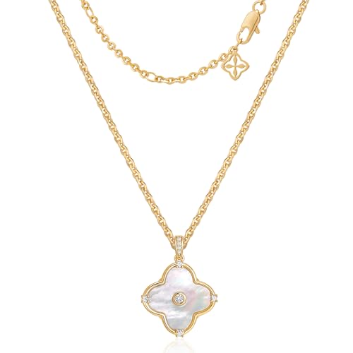 OSIANA Reversible Clover Necklace for Women 14K Gold Plated Natural Stone Four Leaf Pendant Necklaces Lucky Charm Jewelry