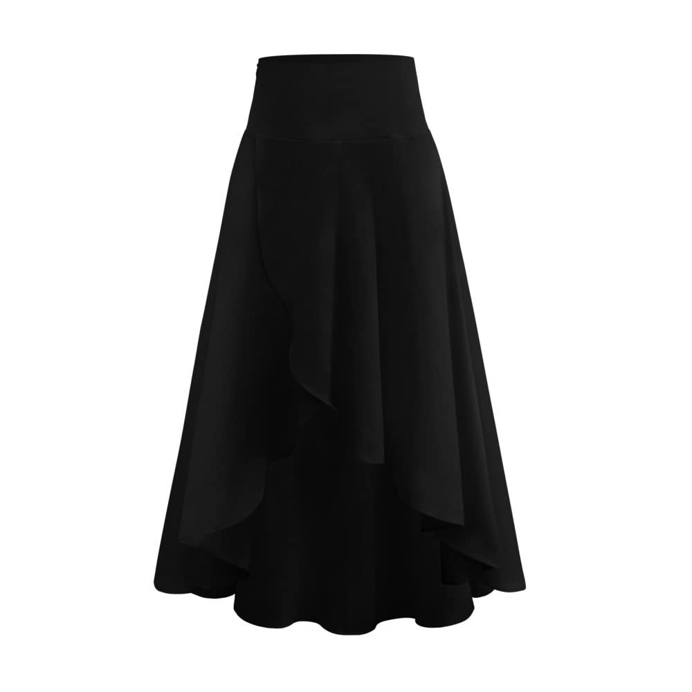 Gonna Donna,Gonna Lunga da Donna Nera Gonna Temperamento A Vita Alta con Spacco Irregolare A-Line Increspato con Volant Eleganti Gonne Lunghe per Ragazze Signore,M