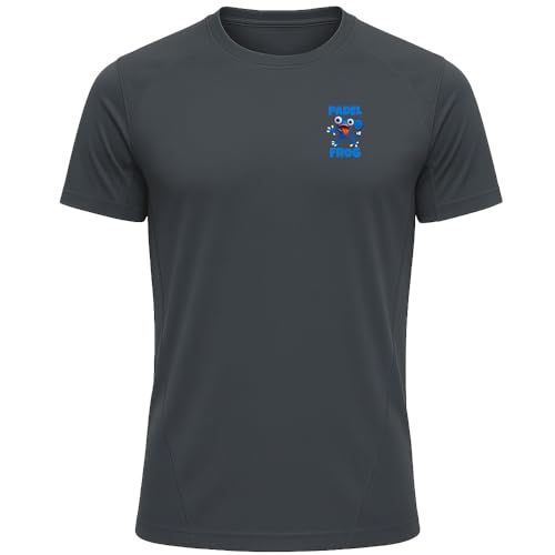 PadelFrog Mens TriDri Padel T-Shirt | Lightweight Breathable Sports Top with Wicking Fabric | Performance Padel Clothing UPF 40+| Action Collection (Charcoal/Blue M)